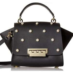 ZAC Zac Posen Eartha Black Gold Pearl Top-Handle Crossbody Leather Bag Satchel